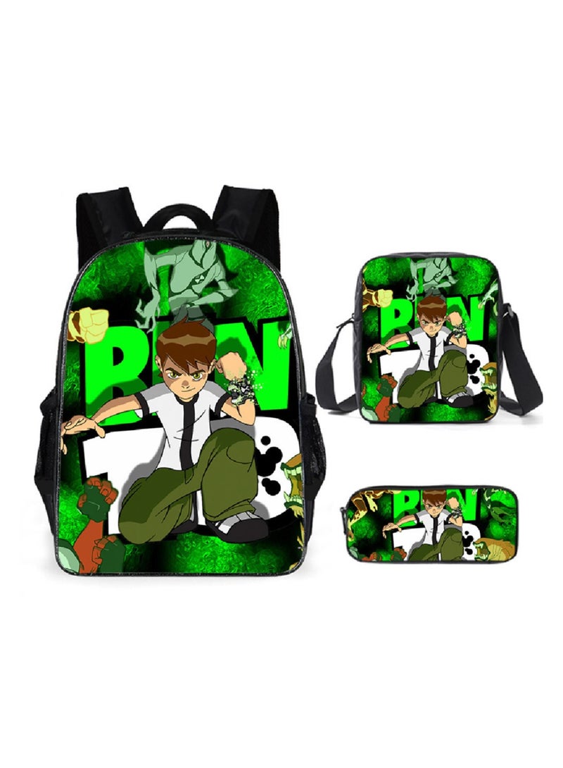 SKT Shiketro Ben 10 Backpack Student Schoolbag Anime Cartoon Backpack Backpack 29*16*42CM + Shoulder Bag 19*6*23CM + Pen Bag 24*7*11CM Three-piece Set - Image 1
