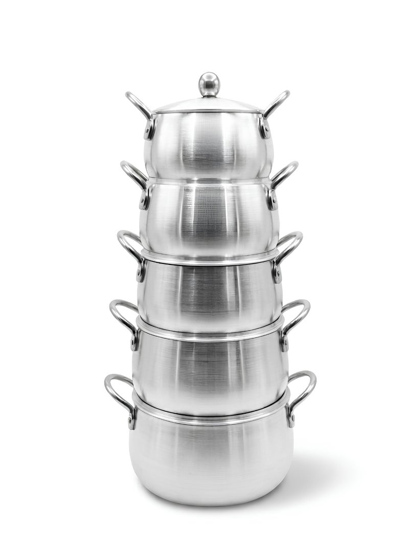 10-Piece Aluminum Cooking Pot Set (5 Pots with Lids) - 16cm, 18cm, 20cm, 22cm, 24cm - Heat-Resistant Double Handles - Image 1