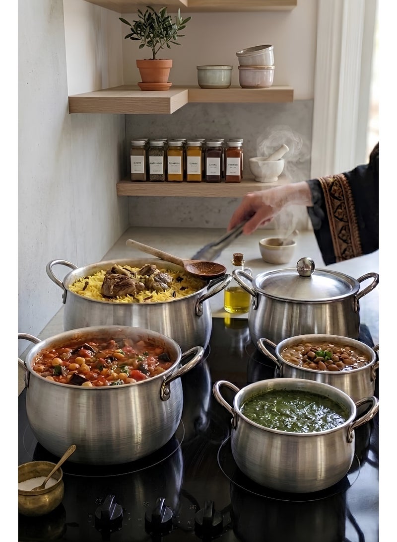 10-Piece Aluminum Cooking Pot Set (5 Pots with Lids) - 16cm, 18cm, 20cm, 22cm, 24cm - Heat-Resistant Double Handles - Image 2