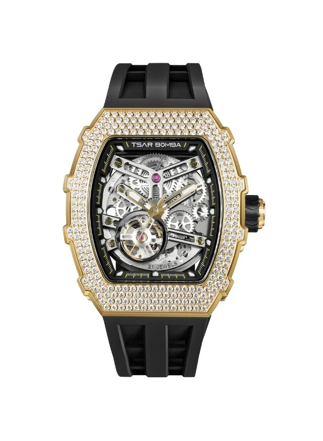 تسار بومبا ساعة الرجال آلية الهيكل العظمي التلقائي ساعة فاخرة زعفران برميل مقاوم للماء 50 م دائمة العلامة التجارية المستطيل الغوص الرياضة العسكرية هدية الرجل