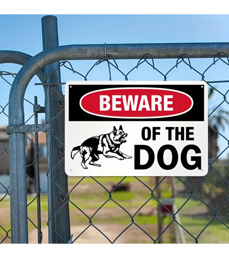 Metal Beware of Dog Warning Sign 7.87x11.81 Inch Durable Outdoor Home Decor - Image 1