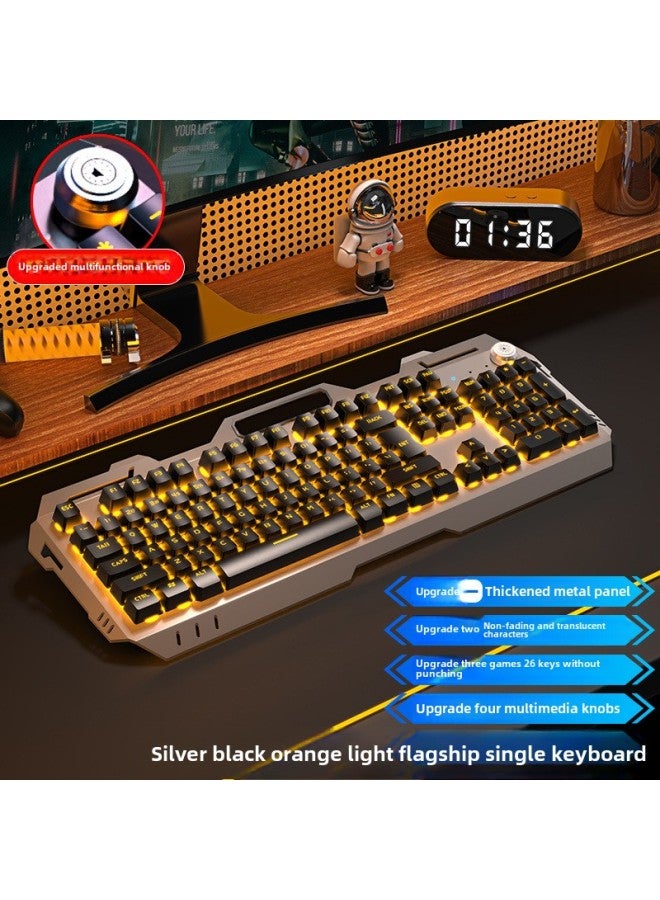 Real Mechanical Feel Keyboard And Mouse Suit Gaming Office Mute Computer Keyboard And Mouse Three-piece Wholesale-Color: Silver Black Yellow Orange Light - Single Keyboard + E-sports Mouse  - Image 1
