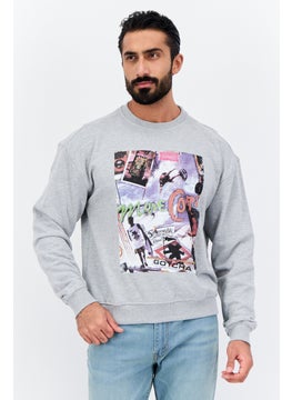 Goliath Men Crew Neck Long Sleeve Graphic Print Sweatshirt, Grey Heather  - Image 1