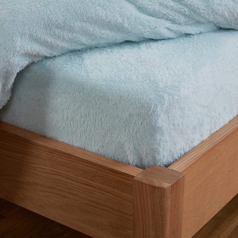Brentfords Teddy Fleece Fitted Bed Sheet Plain Thermal Warm Soft Luxury Bedding Duck Egg  Single