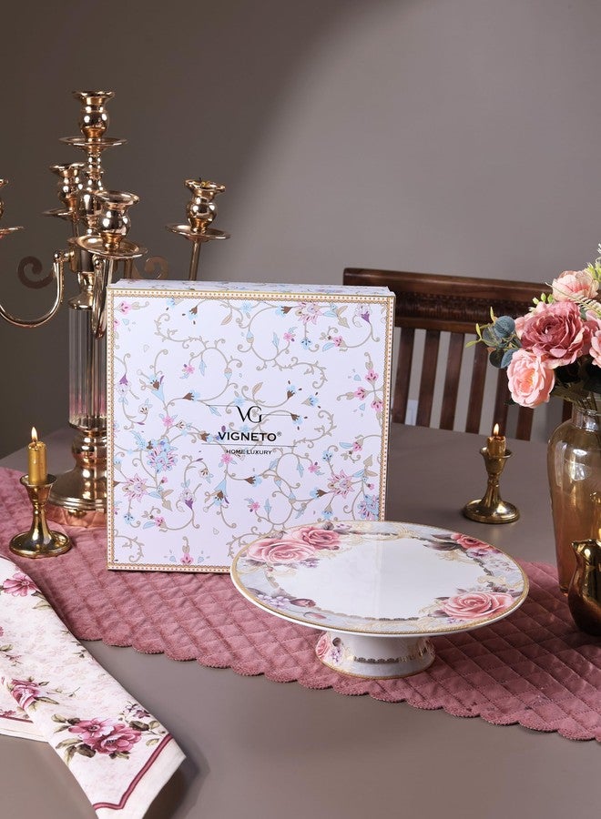 Vigneto Luxurious Floral Gold Roses Cake Stand, Cupcake and Dessert Display | Finest Premium Porcelain - Image 2