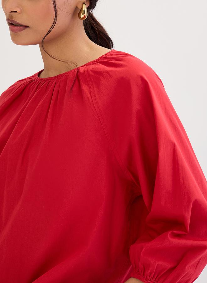 Femmella Red Poplin Back Tie-Up Top - Image 3