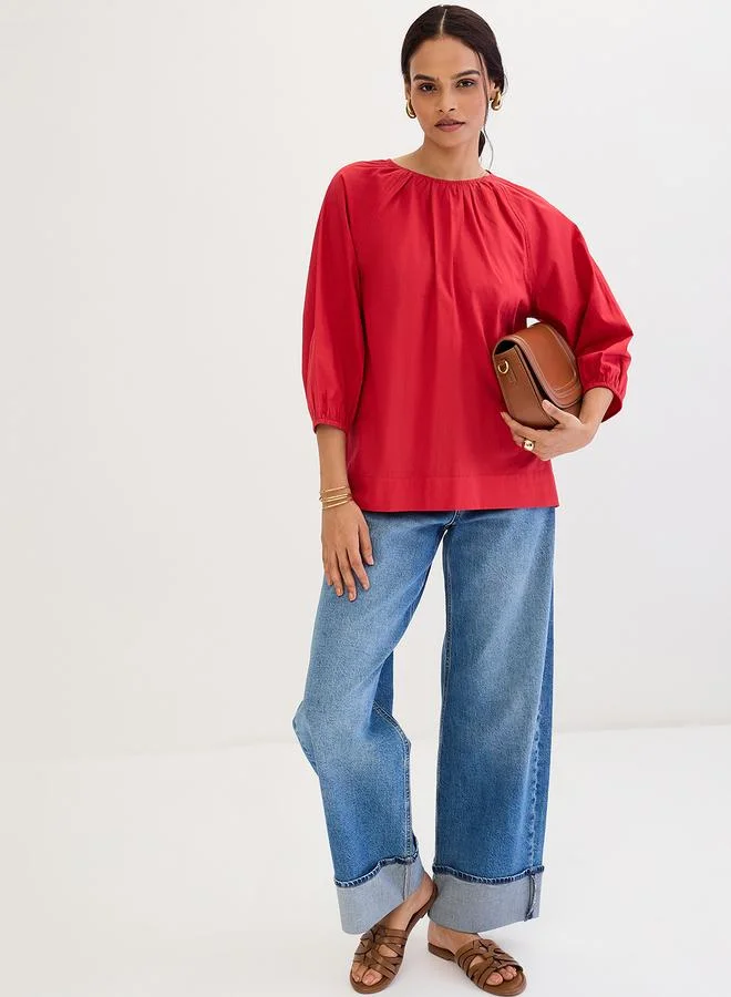 Femmella  Femmella Red Poplin Back Tie-Up Top for Women | Best Price UAE