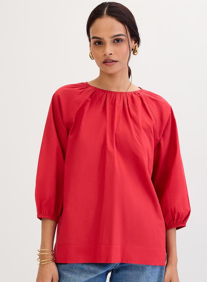 Femmella Red Poplin Back Tie-Up Top - Image 2