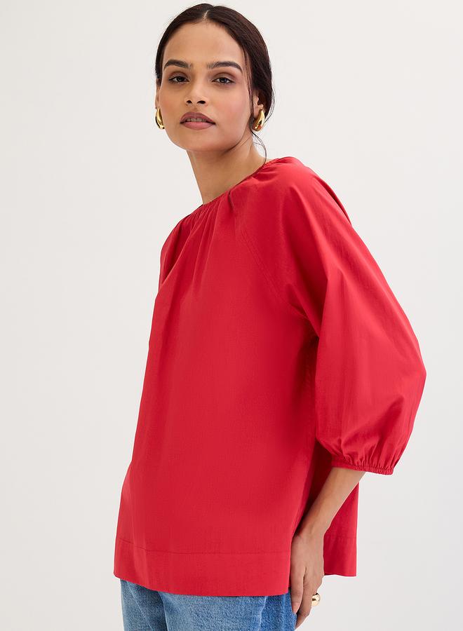 Femmella Red Poplin Back Tie-Up Top - Image 1