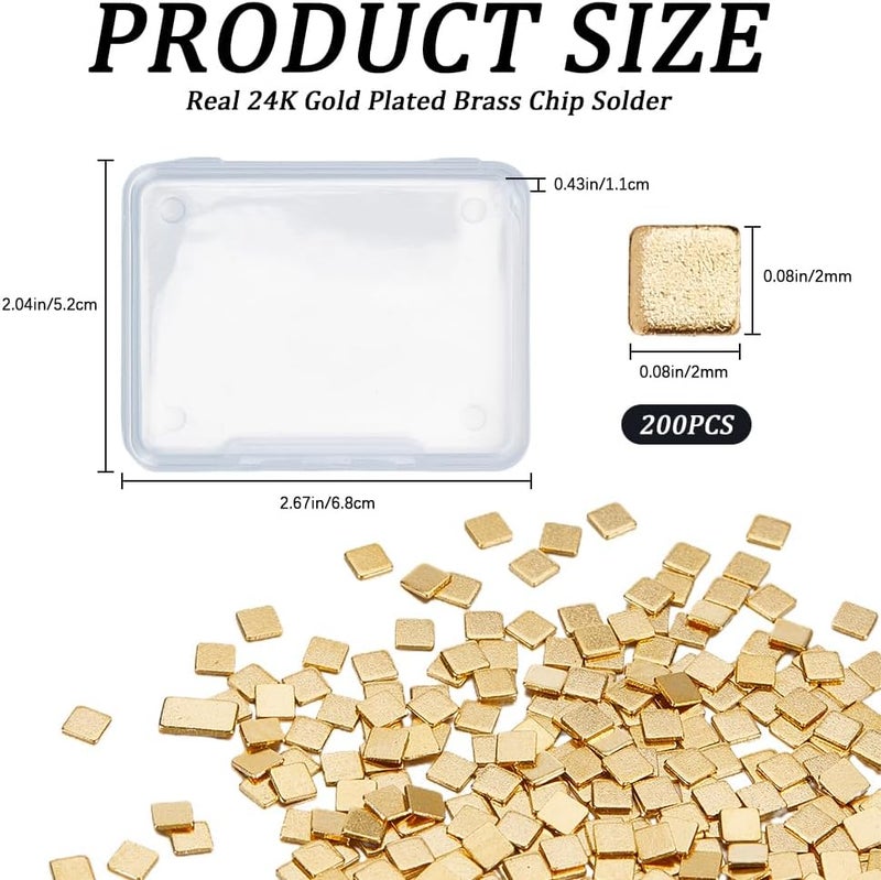 CREATCABIN CREATCABIN 200Pcs Gold Chip Solder 24K Gold Plated Brass Solder Chips Flux for Jewelry Precut Tiny Ultra Low Temp Easy Welding Solder Square for DIY Jewelry Making Repair Electronic Soldering 2x2mm  - Image 2