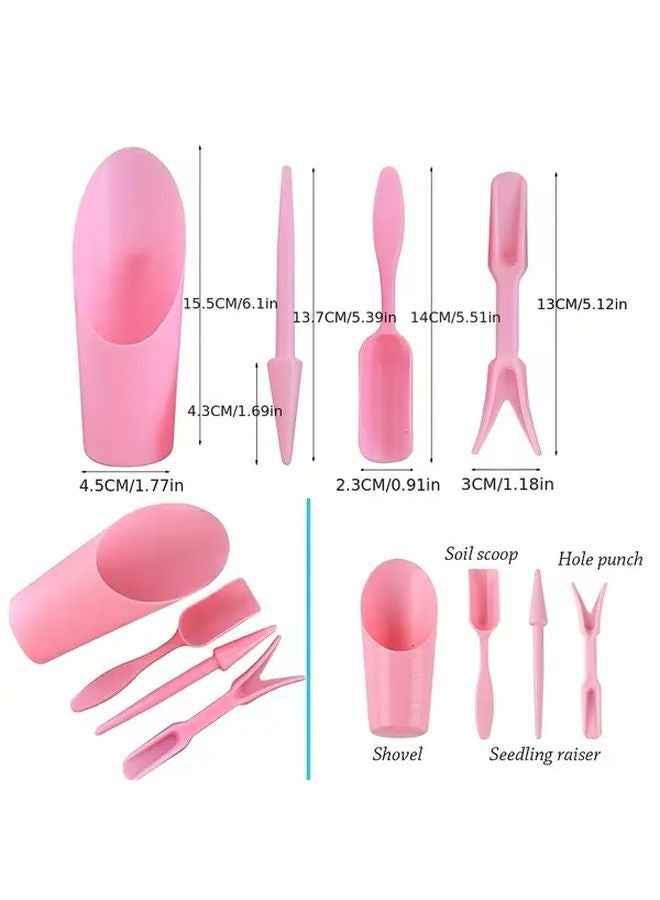4Pcs Mini Garden Tool Set Pink Black Plastic Soil Scoop Transplanter Shovel Spade - Image 1