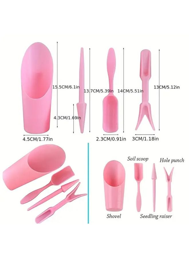 4Pcs Mini Garden Tool Set Pink Black Plastic Soil Scoop Transplanter Shovel Spade - Image 4