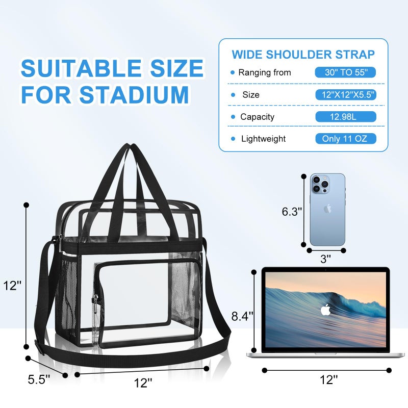 Busiuw Clear Bag for Stadium Events 12x12x6, Clear Tote Stadium Bag with Reinforced Straps for Sport Fan, Events, Travel - Image 3