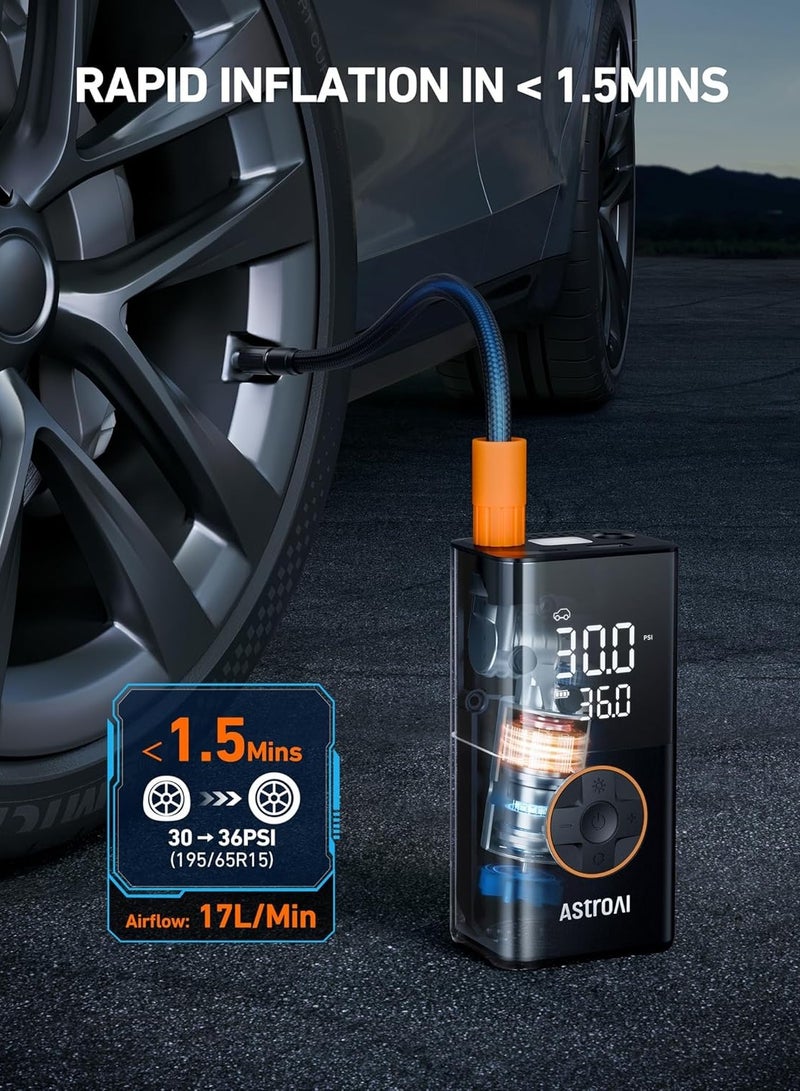 AstroAI L7 Air Compressor Tire Inflator Portable Cordless Bike Pump with Digital Dual Values Display, 150 PSI Car Tires Pump with LED Lights Air Pump for Cars, Motorcycles, Bikes, Balls - Image 3