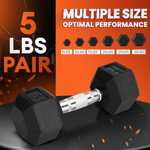 Yes4All Cast Iron - Chrome Grip Hex Dumbbell 5 lbs - Pair - Image 3