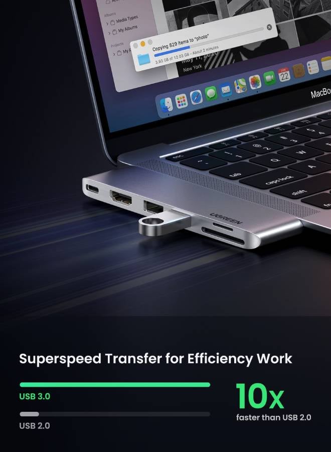 Ugreen USB C Hub for MacBook Pro 6-In-2 Type C Hub Adapter with 4K HDMI Thunderbolt 3 USB-C Port SD TF Card Reader 2*USB 3.0 for Macbook Pro/Air M1 2021/2020/2019/2018 - Image 5