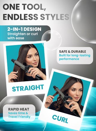 2in1 Hair Curler And Straightener with Ceramic Coated Barrel  LED Display  360 Swivel Cord  On And Off Switch  Hair Styling Tool  Curler Straightener with Power 45W  300grams SHC-3005 Grey/Black 300grams - view 4