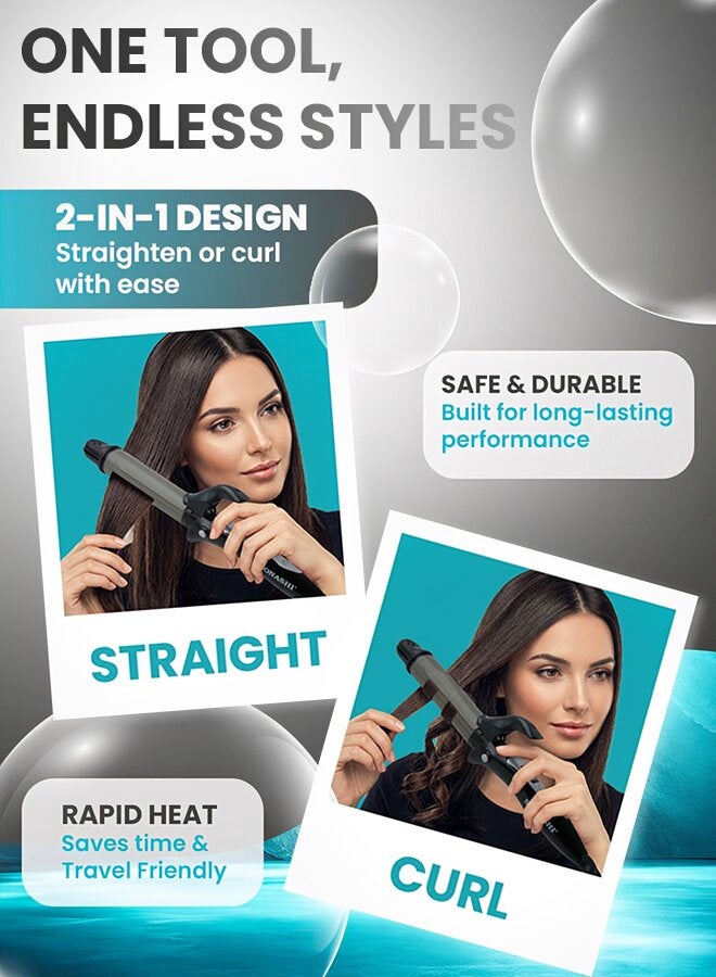 SONASHI 2in1 Hair Curler And Straightener with Ceramic Coated Barrel  LED Display  360 Swivel Cord  On And Off Switch  Hair Styling Tool  Curler Straightener with Power 45W  300grams SHC-3005 Grey/Black 300grams - Image 4