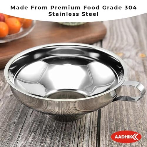 AADHIK Stainless Steel Canning Funnel for Kitchen | Wide Mouth Funnel for Mason Jars, Oil Bottles, Liquids, Grains & Spices | Steel Funnel with Handle for Easy Storage – Small Size (4.3 Inch) - Image 2