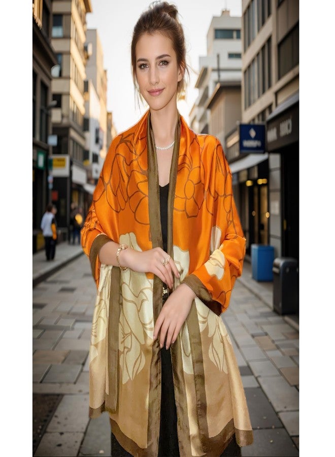 أوشحة فيميت الحريرية الشبيهة بالشال - أوشحة نسائية خفيفة الوزن من الساتان البرتقالي على شكل مستطيل لربط الرأس، مناسبة لفصلي الربيع والخريف، كهدية في ذكرى الزواج أو عيد الميلاد (النمط 12) - Image 5