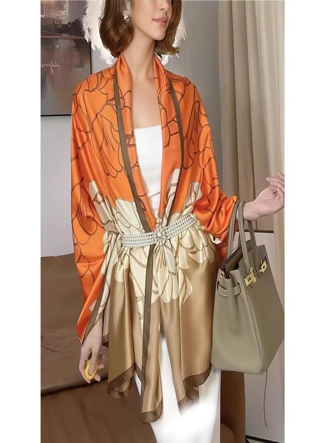 أوشحة فيميت الحريرية الشبيهة بالشال - أوشحة نسائية خفيفة الوزن من الساتان البرتقالي على شكل مستطيل لربط الرأس، مناسبة لفصلي الربيع والخريف، كهدية في ذكرى الزواج أو عيد الميلاد (النمط 12) - Image 3