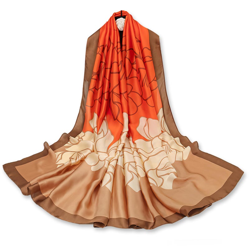 أوشحة فيميت الحريرية الشبيهة بالشال - أوشحة نسائية خفيفة الوزن من الساتان البرتقالي على شكل مستطيل لربط الرأس، مناسبة لفصلي الربيع والخريف، كهدية في ذكرى الزواج أو عيد الميلاد (النمط 12) - Image 1