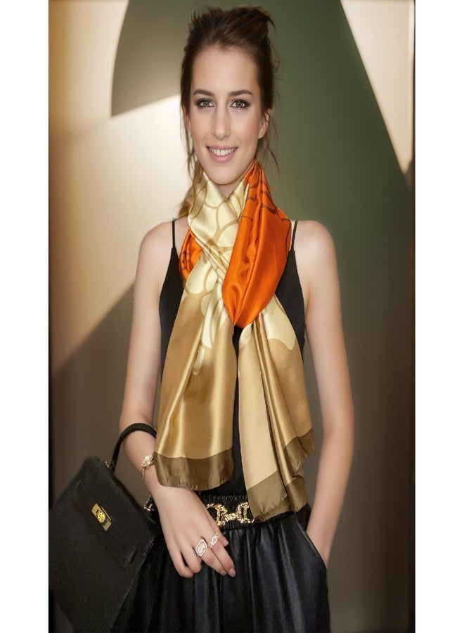 أوشحة فيميت الحريرية الشبيهة بالشال - أوشحة نسائية خفيفة الوزن من الساتان البرتقالي على شكل مستطيل لربط الرأس، مناسبة لفصلي الربيع والخريف، كهدية في ذكرى الزواج أو عيد الميلاد (النمط 12) - Image 4