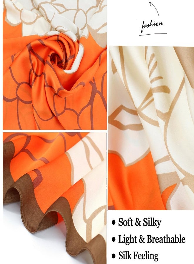 أوشحة فيميت الحريرية الشبيهة بالشال - أوشحة نسائية خفيفة الوزن من الساتان البرتقالي على شكل مستطيل لربط الرأس، مناسبة لفصلي الربيع والخريف، كهدية في ذكرى الزواج أو عيد الميلاد (النمط 12) - Image 2