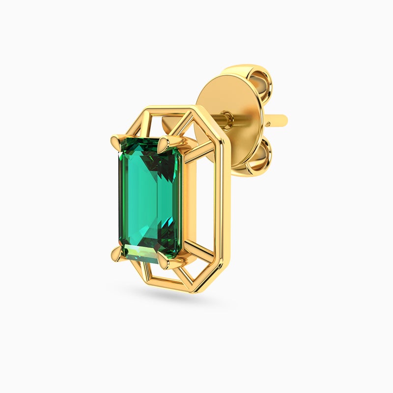 Instyle by L'azurde Octagon Green Stones Stud Earrings in 14K Gold - Image 4