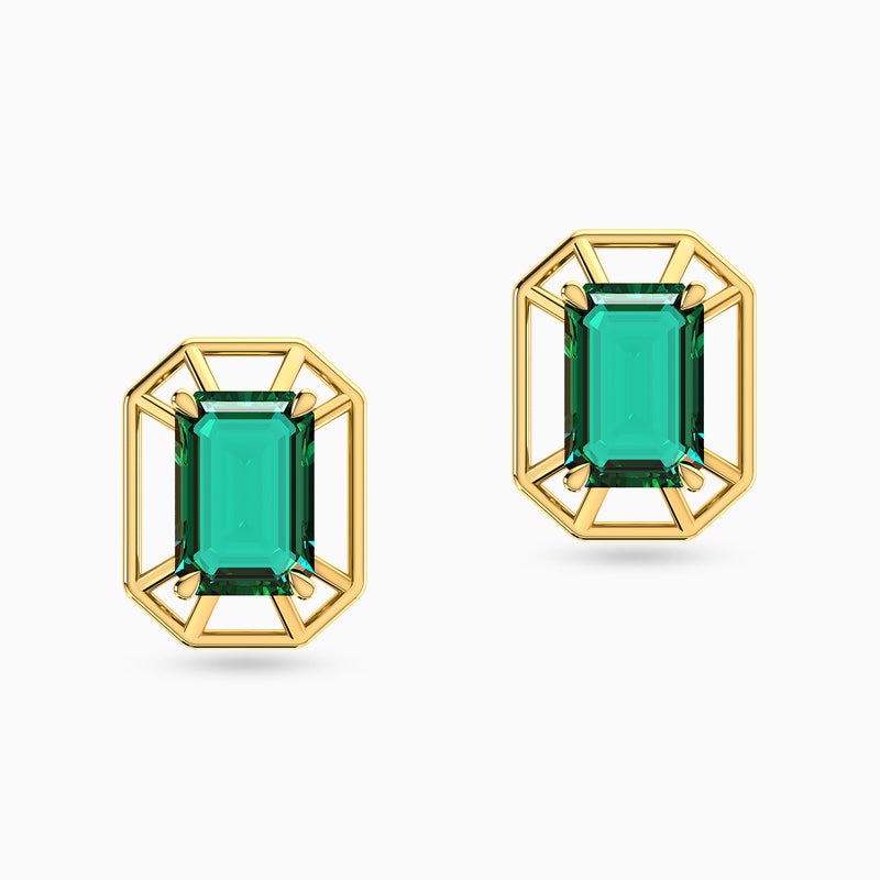 Instyle by L'azurde Octagon Green Stones Stud Earrings in 14K Gold - Image 3