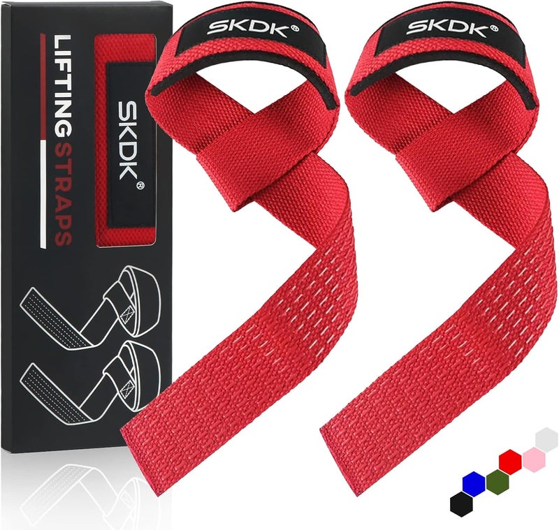 Cyber Lifting Straps Deadlift Gym Wrist Straps Weightlifting with Neoprene Cushioned Wrist Padded and Anti-Skid Silicone - for Weightlifting, Bodybuilding - Red - Image 1