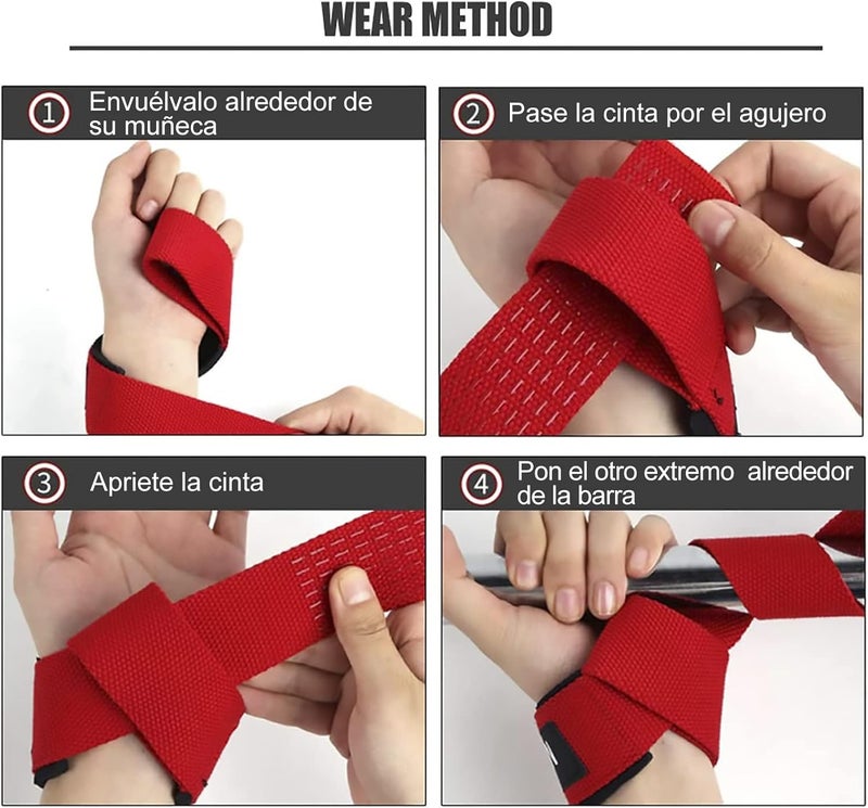 Cyber Lifting Straps Deadlift Gym Wrist Straps Weightlifting with Neoprene Cushioned Wrist Padded and Anti-Skid Silicone - for Weightlifting, Bodybuilding - Red - Image 3