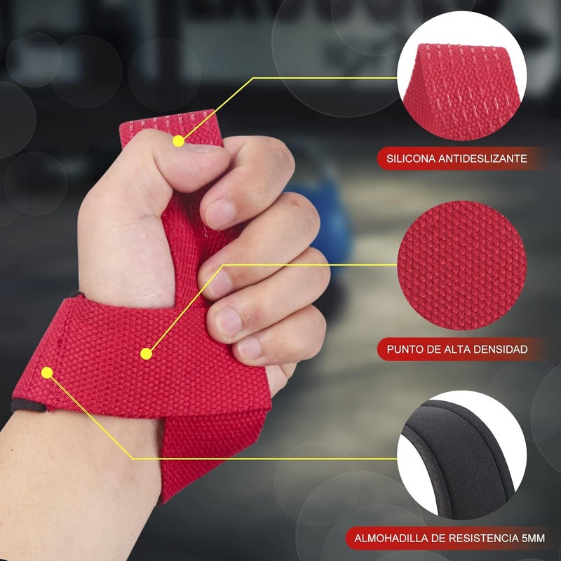 Cyber Lifting Straps Deadlift Gym Wrist Straps Weightlifting with Neoprene Cushioned Wrist Padded and Anti-Skid Silicone - for Weightlifting, Bodybuilding - Red - Image 2