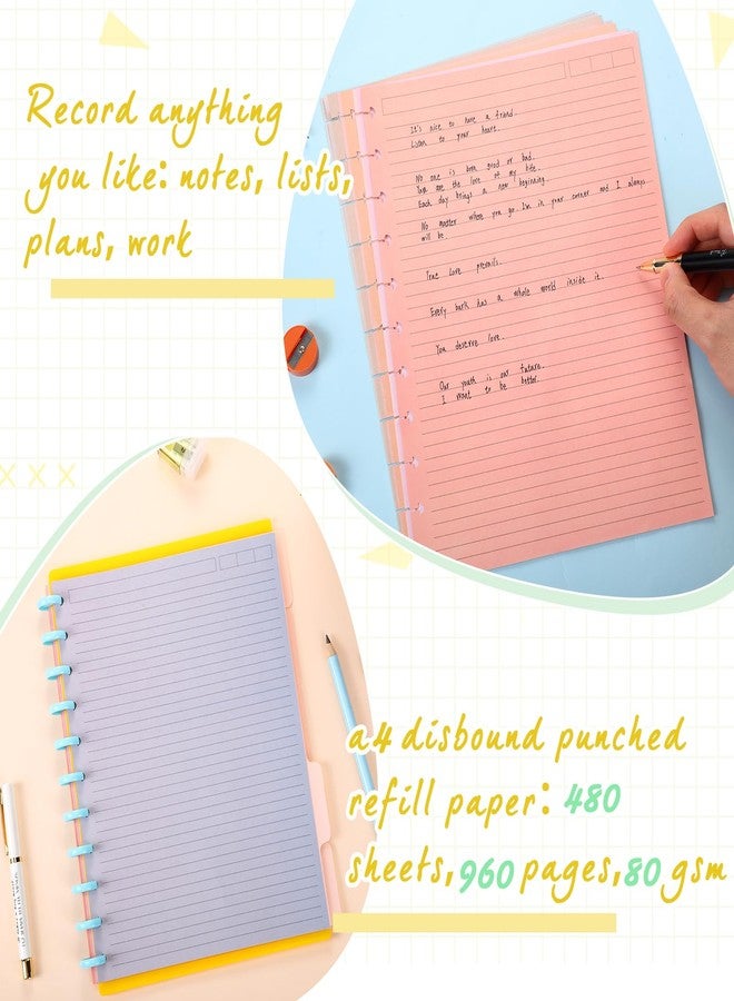 PerKoop 12 Pack Colored Discbound Refill Paper 11 Disc Letter Size Lined Paper 480 Sheets 8.5 x 11 Inch College Ruled Multicolored Refill Notebooks Disc Paper for Refill Paper Journaling (Soft Color) - Image 5