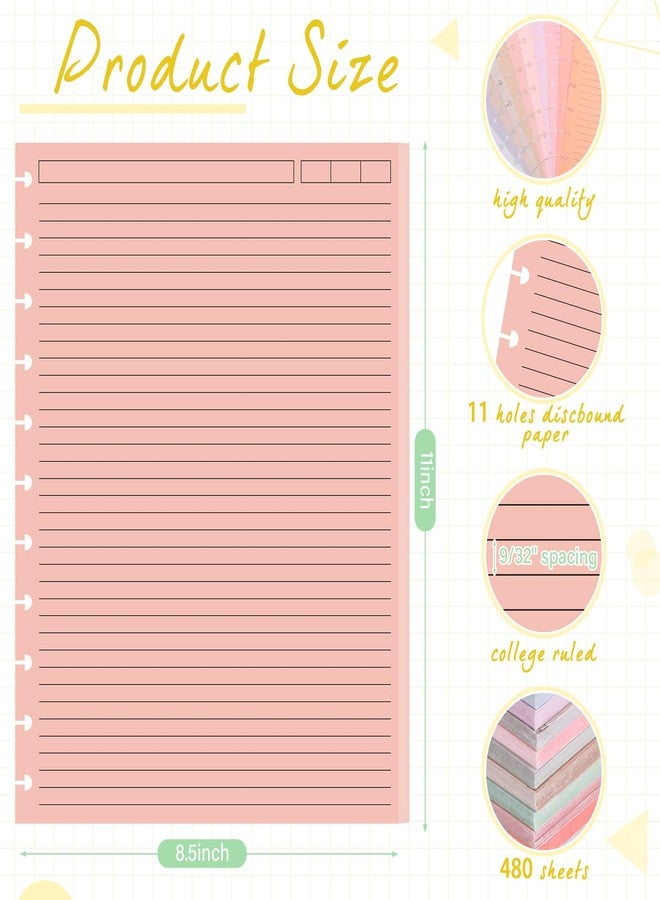 PerKoop 12 Pack Colored Discbound Refill Paper 11 Disc Letter Size Lined Paper 480 Sheets 8.5 x 11 Inch College Ruled Multicolored Refill Notebooks Disc Paper for Refill Paper Journaling (Soft Color) - Image 2