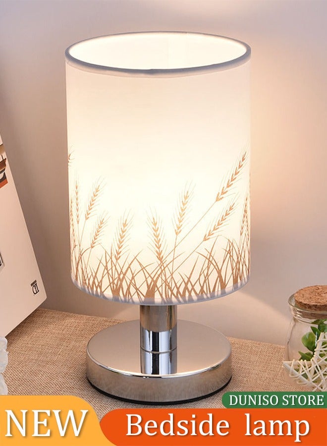 DUNISO Bedside Table Lamp，USB Desk Lamp with Touch Switch,Small Table Lamp for Bedroomwith Round Flaxen Fabric Shade And LED Bulb，for Home Bedroom Living Room Office - Image 1