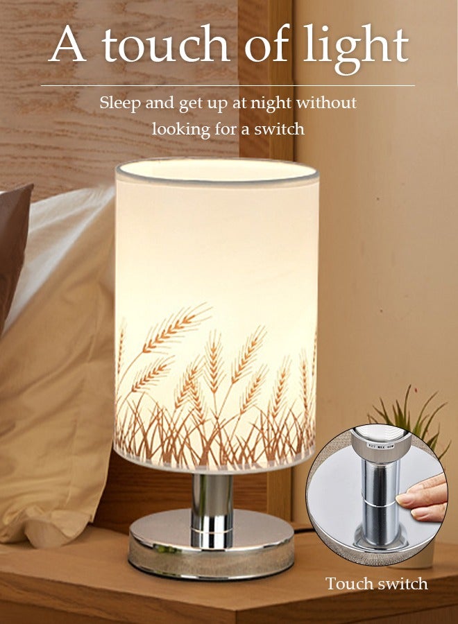 DUNISO Bedside Table Lamp，USB Desk Lamp with Touch Switch,Small Table Lamp for Bedroomwith Round Flaxen Fabric Shade And LED Bulb，for Home Bedroom Living Room Office - Image 3