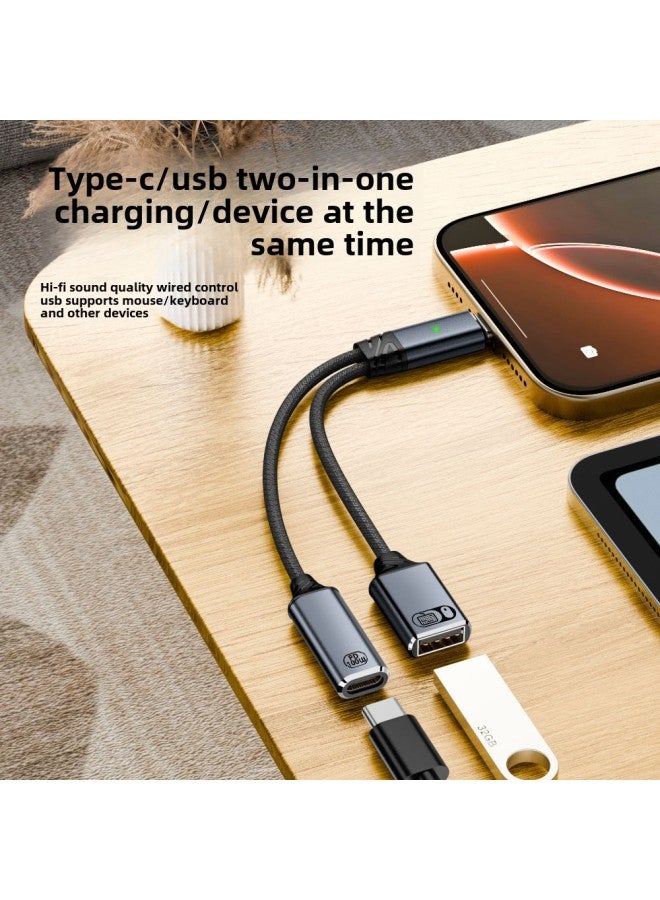 Suitable For USB Headset Listening To Songs Charging Transfer Short Line Supports USB OTG Function Keyboard And Mouse Side Charging-Color:Audio 203ca-100t Gray - Image 3