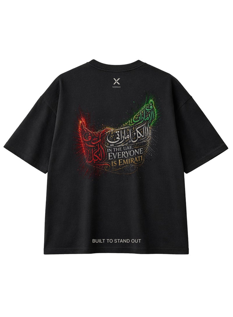 NOMAiX Everyone is Emirati T-Shirt │ Arabic Calligraphy UAE Flag Art Tee │ Limited Edition │ Oversized │ Made in UAE - Image 1