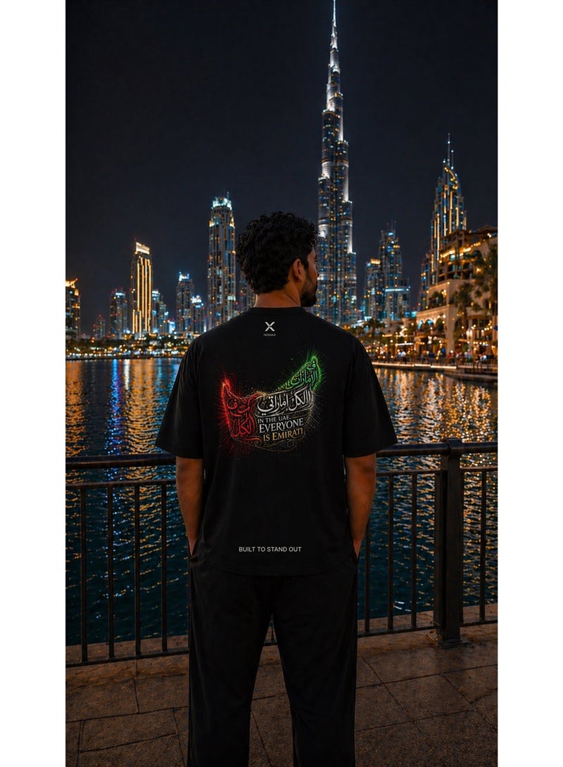 NOMAiX Everyone is Emirati T-Shirt │ Arabic Calligraphy UAE Flag Art Tee │ Limited Edition │ Oversized │ Made in UAE - Image 2