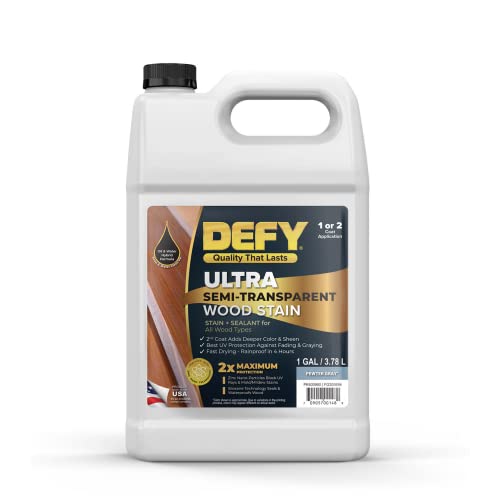 DEFY Ultra Semi-Transparent Outdoor Wood Stain and Sealer in One – Pewter Gray, 1 Gallon, Deck Stain and Sealer | Rich Color and Satin Sheen for All Wood Types - Image 1