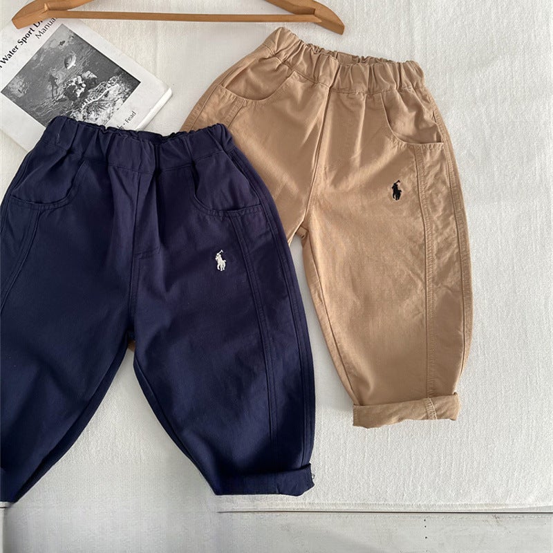 Children'S Straight-Leg Pants Autumn Style Unisex Solid Color Embroidered Carrot Pants Baby Trendy Casual Pants - Image 3