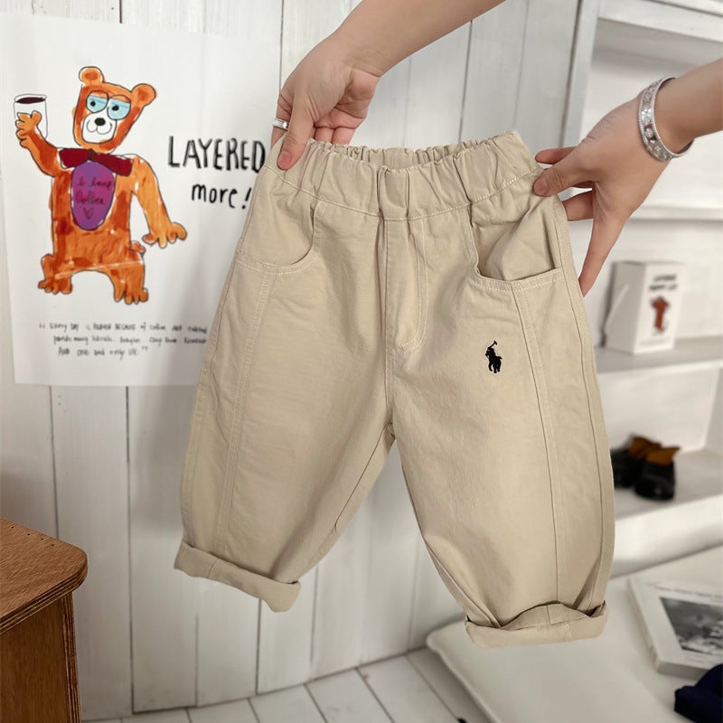 Children'S Straight-Leg Pants Autumn Style Unisex Solid Color Embroidered Carrot Pants Baby Trendy Casual Pants - Image 1