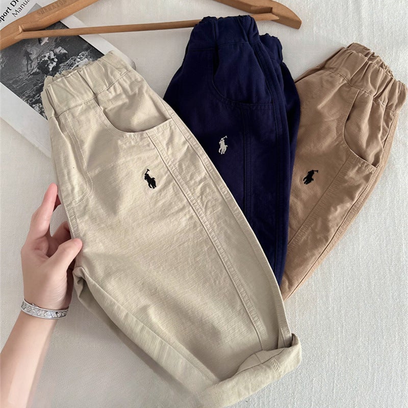 Children'S Straight-Leg Pants Autumn Style Unisex Solid Color Embroidered Carrot Pants Baby Trendy Casual Pants - Image 2