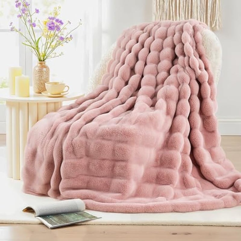 Loquat Faux Fur Throw Blanket Pink, Soft Cozy Plush Fleece Blanket for Sofa Couch Bed Living Room, Dual Sided Blankets for Women Men Kids Twin 60 * 80 Inches - Image 4