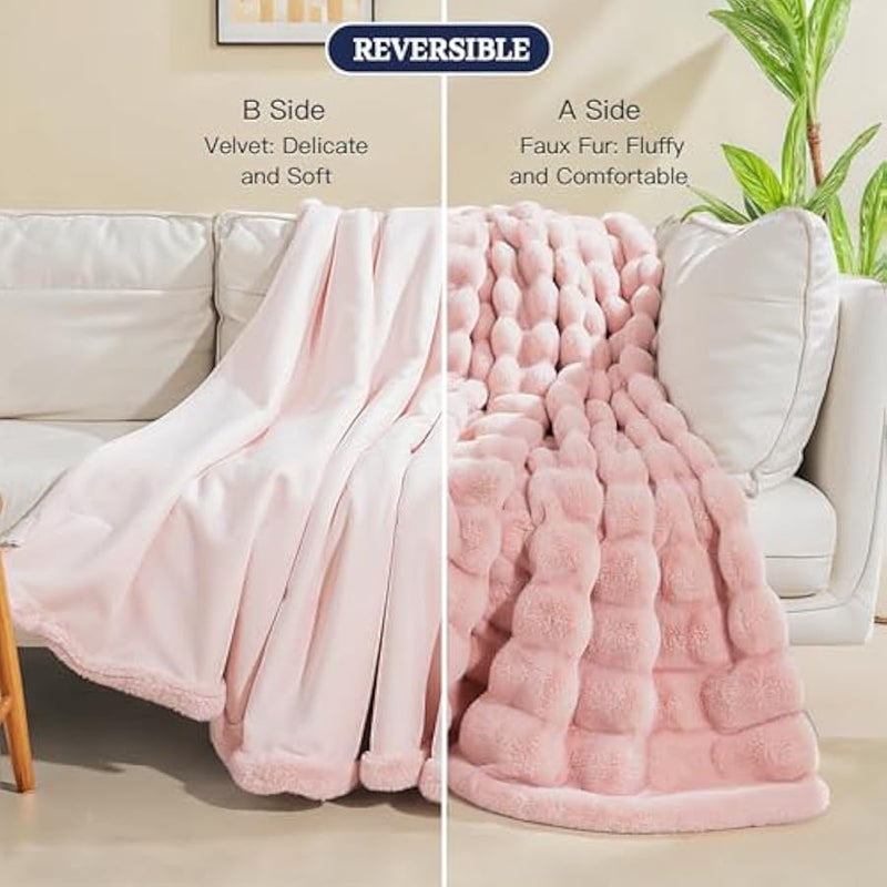 Loquat Faux Fur Throw Blanket Pink, Soft Cozy Plush Fleece Blanket for Sofa Couch Bed Living Room, Dual Sided Blankets for Women Men Kids Twin 60 * 80 Inches - Image 5