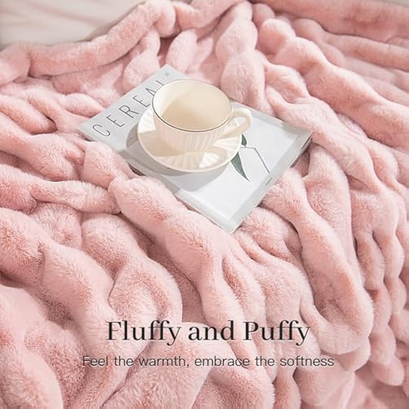 Loquat Faux Fur Throw Blanket Pink, Soft Cozy Plush Fleece Blanket for Sofa Couch Bed Living Room, Dual Sided Blankets for Women Men Kids Twin 60 * 80 Inches - Image 3