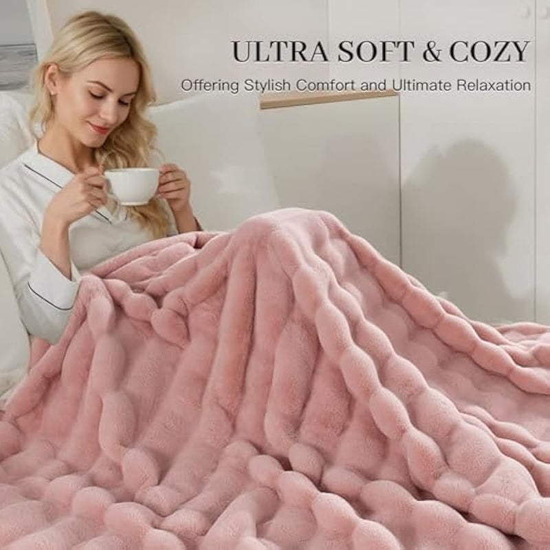 Loquat Faux Fur Throw Blanket Pink, Soft Cozy Plush Fleece Blanket for Sofa Couch Bed Living Room, Dual Sided Blankets for Women Men Kids Twin 60 * 80 Inches - Image 2