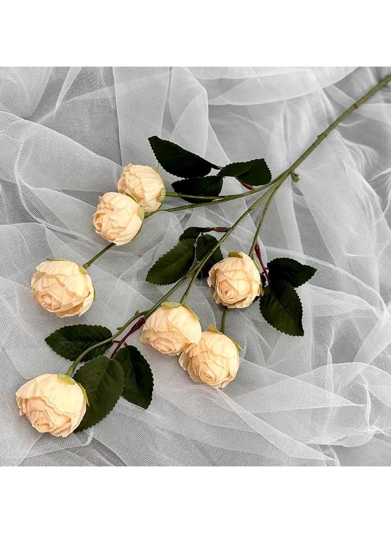 Huitich 7 Blossoms Lifelike Artificial Roses for Your Home Decor Champagne  - Image 5