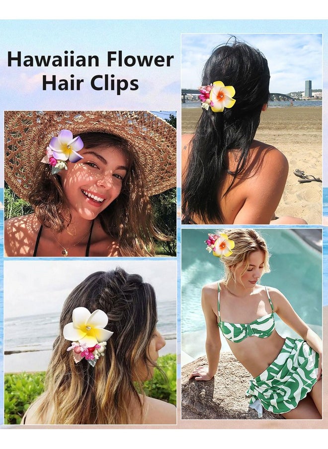 HAIMEIKANG - Hawaiian Accessories - 3 Pcs Artificial Tropical Plumeria Hair Clips For Women, Beach Pool Vacation Outfit (White, Yellow, Purple) - Image 1